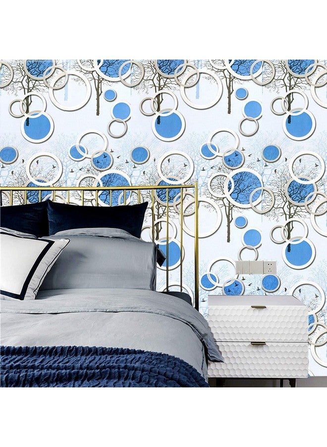 wolpin Wall Stickers DIY Wallpaper (45 x 500 cm) 3D Circles and Trees Self Adhesive Decals Living Room Home Interior Decoration, Blue - Image 2