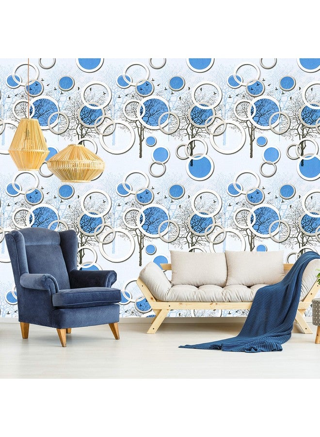 wolpin Wall Stickers DIY Wallpaper (45 x 500 cm) 3D Circles and Trees Self Adhesive Decals Living Room Home Interior Decoration, Blue - Image 4