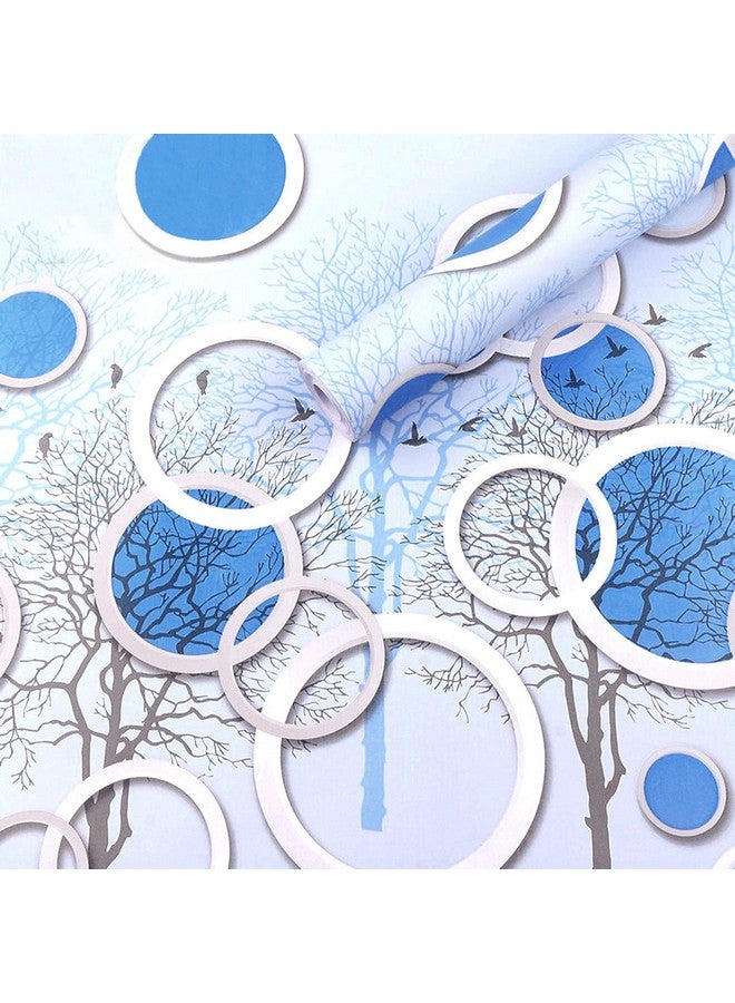 wolpin Wall Stickers DIY Wallpaper (45 x 500 cm) 3D Circles and Trees Self Adhesive Decals Living Room Home Interior Decoration, Blue - Image 1