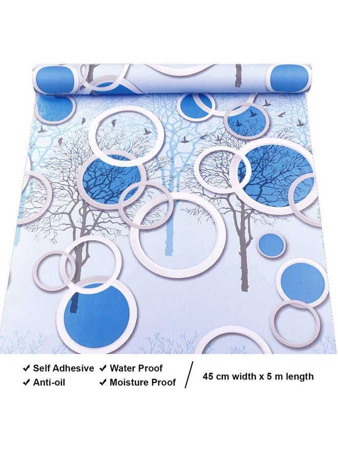 wolpin Wall Stickers DIY Wallpaper (45 x 500 cm) 3D Circles and Trees Self Adhesive Decals Living Room Home Interior Decoration, Blue - Image 3