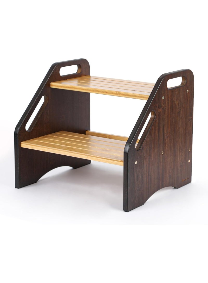 Bamboo children's step stool with handles, 15-inch wide non-slip step, 350 lb capacity, portable wooden footstool with two steps, easy to assemble and clean, ideal for bathroom, kitchen, sink, and toilet. - Image 1