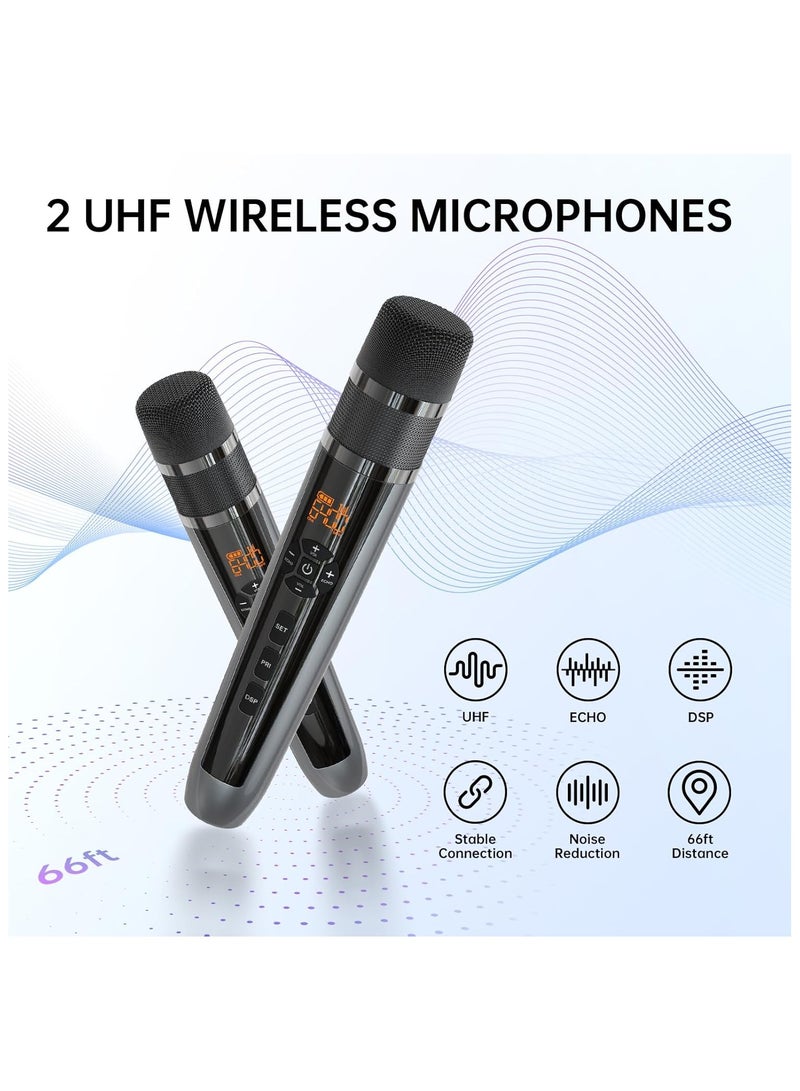 Karaoke Machine with 2 UHF Wireless Microphones, Fully Equipped Bluetooth Port, Ideal for Adults and Kids  - Image 3