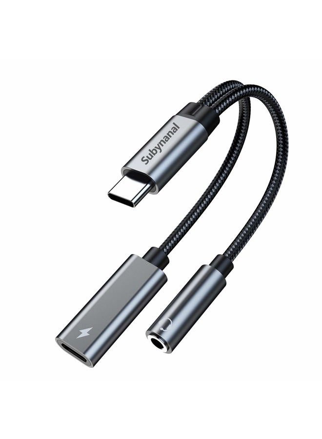 Subynanal USB c to 3.5mm Headphone and Charger Adapter,2-in-1 USB C PD 3.0 Charging Port to Aux Audio Jack and Fast Charging Dongle Cable Cord Compatible with Samsung Galaxy S22 S21 S20, Google Pixel 4 3 XL - Image 1