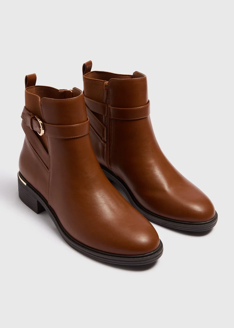 Matalan Tan Heeled Boots With Gold Detailing