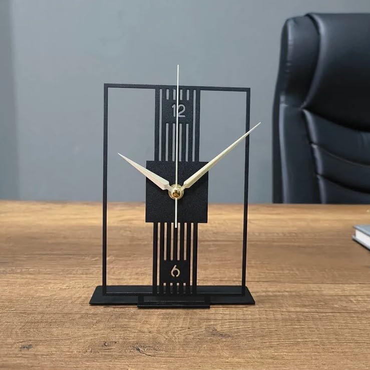 Hometrix 20 CM Metal Office Tabletop Clock Bookshelf Metal Clock Business Office Decor Modern Home Decor Above Desk Clock Silent Unique Metal Clock - Image 1
