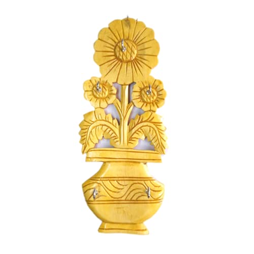 Variety zones Hand Made Pure Wooden Beautiful Wall Decorative Key Holder for Kitchen Bedroom Drawing Room Flower with Leaf  - Image 1