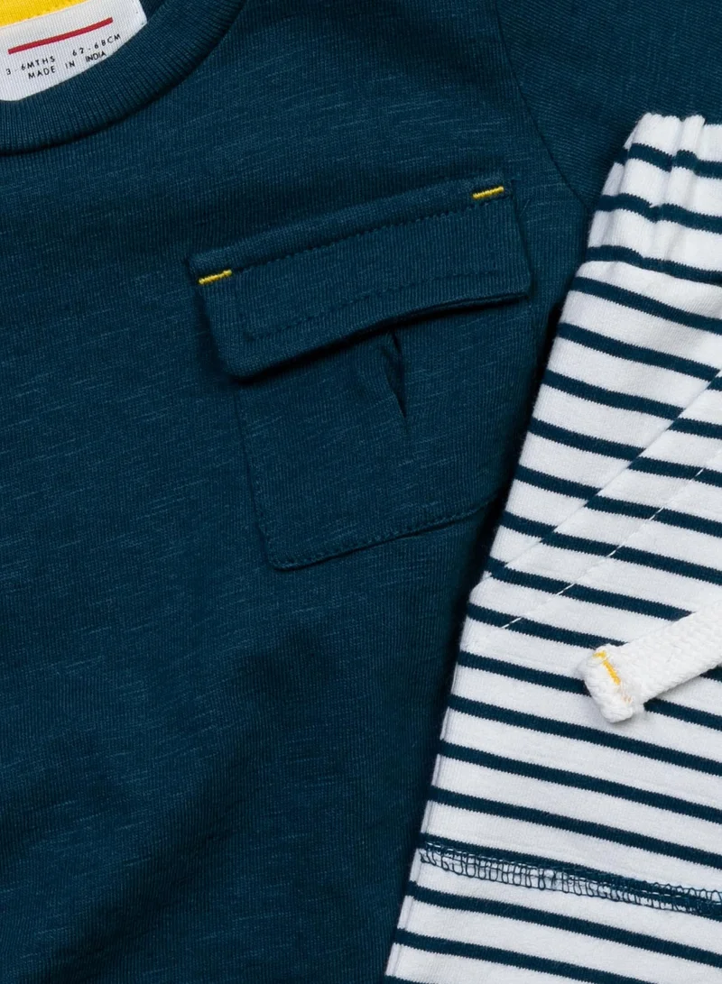 MINOTI Baby T-Shirt and Striped Shorts Set with Chest Pocket