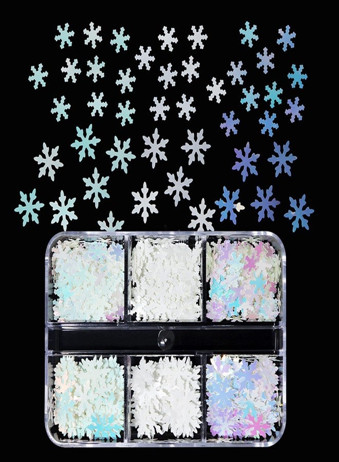Jacnkb 6 Grids White Snowflake Nail Art Sequins Christmas Snowflake Nail Glitter Flakes 3D Holographic Laser Nail Glitters Winter Nail Art Supplies Decorations Christmas Nails Decals Stickers for Women - Image 3