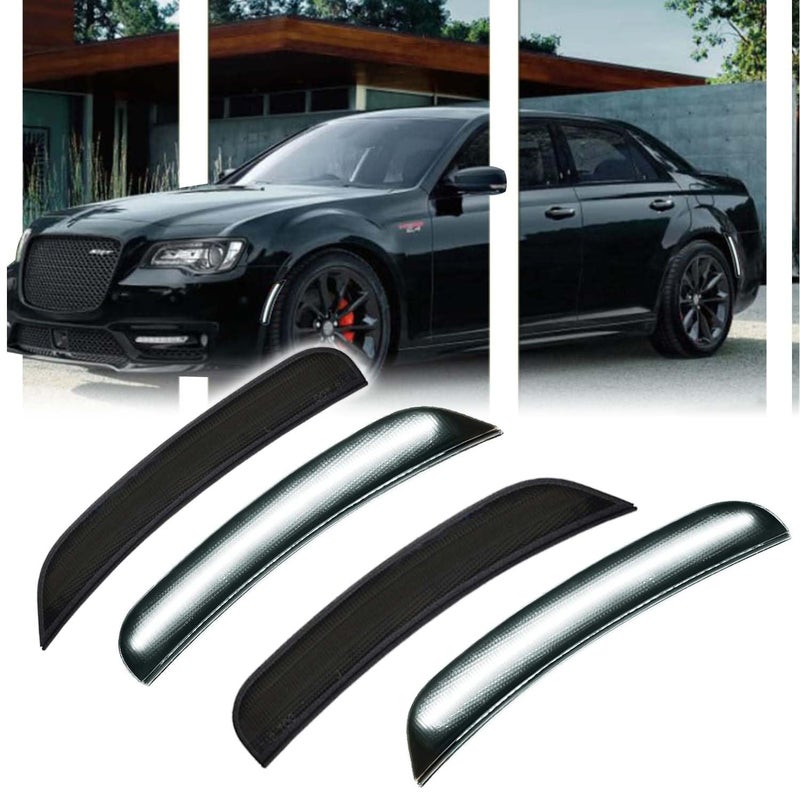 GSOWO 4 PCS LED Side Marker Light Kits for Chrysler 300 2015-2024, Full LED Strip White Front Rear Bumper Light, Smoked Lens Fender Sidemarker Lamps, OEM Replacement - Image 1