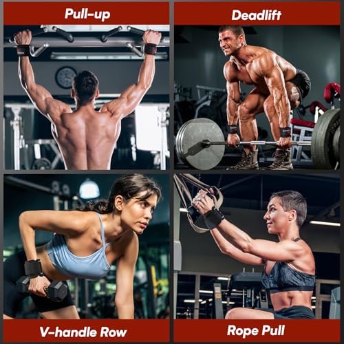 Anraye Weight Lifting Hooks & Wrist Straps Set – Lifting Hooks with Anti-Slip Grip, Adjustable Wrist Wraps for Weightlifting, Deadlifts, Powerlifting, Gym Straps for Men and Women, Black-Red - Image 2