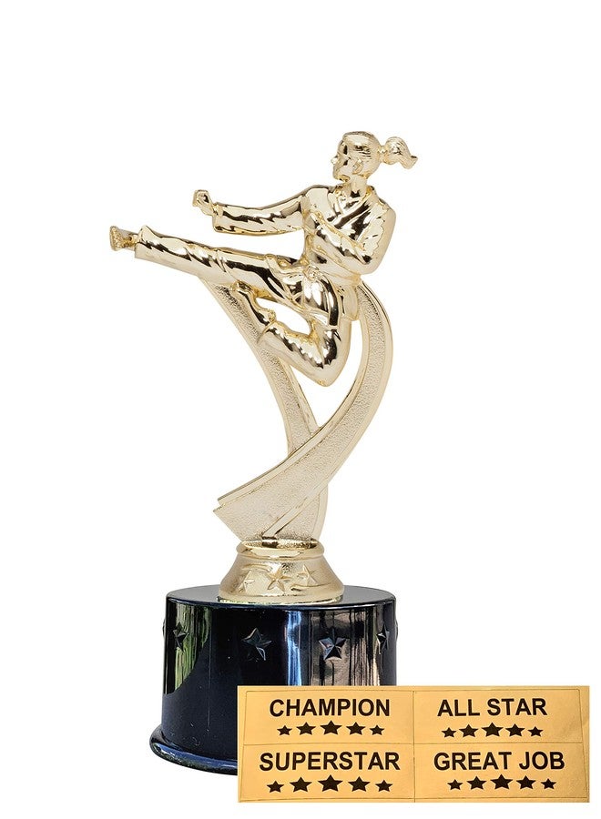 Express Medals Girl Female Karate Martial Arts Award Trophy Party Favor Gift Prize Including 4 Gold Color Decals to Custom Personalize The Black Round Base (3) - Image 2