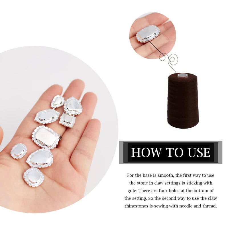 TANOSII Sew on Rhinestones 100 PCS Mixed Shapes Glass Rhinestones Sew on Crystal Gems Mental Flatback with Silver Claw for Jewelry Crafts Clothes Shoes Costume Garment White Type 1 - Image 2