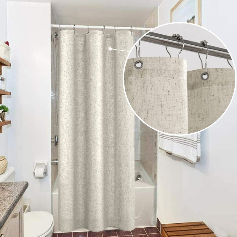 KOUFALL KOUFALL Neutral Color Flax Linen Fabric Shower Curtain Liner Set with Hooks Waterproof Vintage Country Style Rustic Shower Curtains for Bathroom CabinTan Beige36 x 72 Inch 