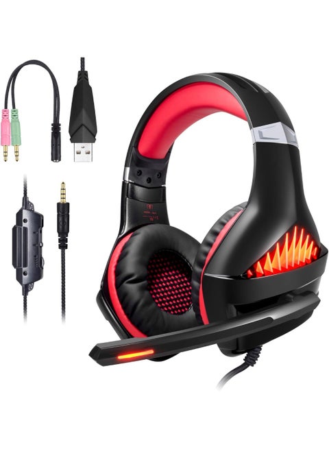 GM5 Gaming Headset, 7.1 Surround Sound PS4 Headset with Microphone, For Games, PC Headphones, Heavy Bass, Telescopic, Noise Isolation, Wired, FPS Compatible, LED Light