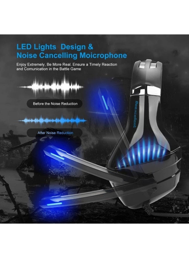 بي إكسلنت سماعة ألعاب GM5، سماعة رأس PS4 بصوت محيطي 7.1 مع ميكروفون، للألعاب، سماعات رأس الكمبيوتر الشخصي، صوت جهير ثقيل، تلسكوبي، عزل الضوضاء، سلكية، متوافقة مع FPS، ضوء LED - Image 5