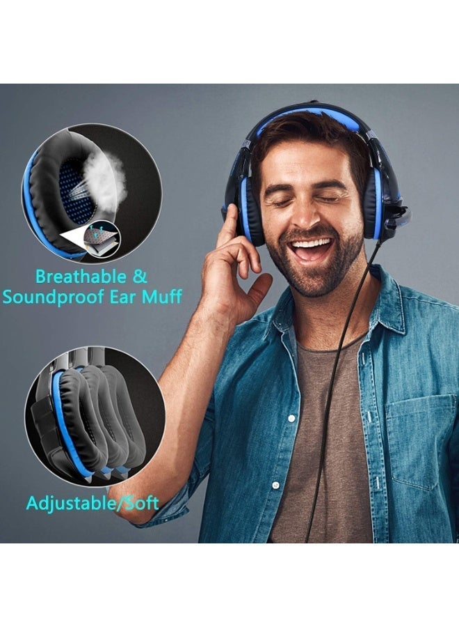 بي إكسلنت سماعة ألعاب GM5، سماعة رأس PS4 بصوت محيطي 7.1 مع ميكروفون، للألعاب، سماعات رأس الكمبيوتر الشخصي، صوت جهير ثقيل، تلسكوبي، عزل الضوضاء، سلكية، متوافقة مع FPS، ضوء LED - Image 2