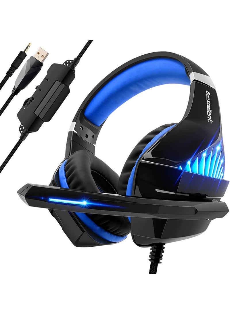 بي إكسلنت سماعة ألعاب GM5، سماعة رأس PS4 بصوت محيطي 7.1 مع ميكروفون، للألعاب، سماعات رأس الكمبيوتر الشخصي، صوت جهير ثقيل، تلسكوبي، عزل الضوضاء، سلكية، متوافقة مع FPS، ضوء LED - Image 1