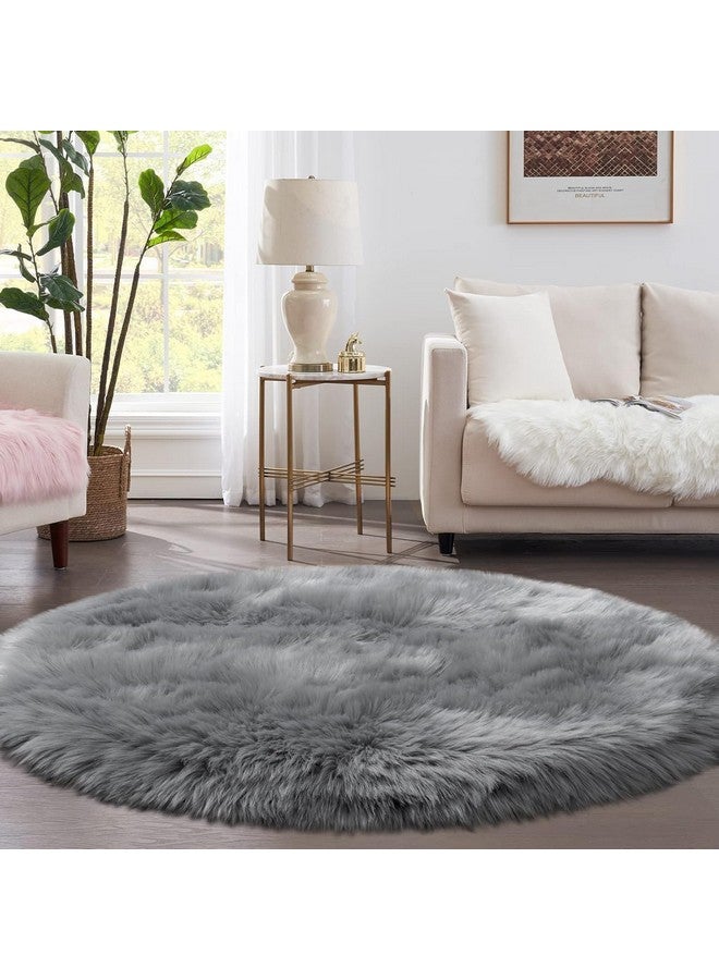 CottonFry Ultra Soft Round Faux Sheepskin Fur Area Circular Shaggy Rug Round Fluffy Area Rugs Plush Circle Floor Carpet Mat for Bedroom Living Room Floor Decor - Image 2