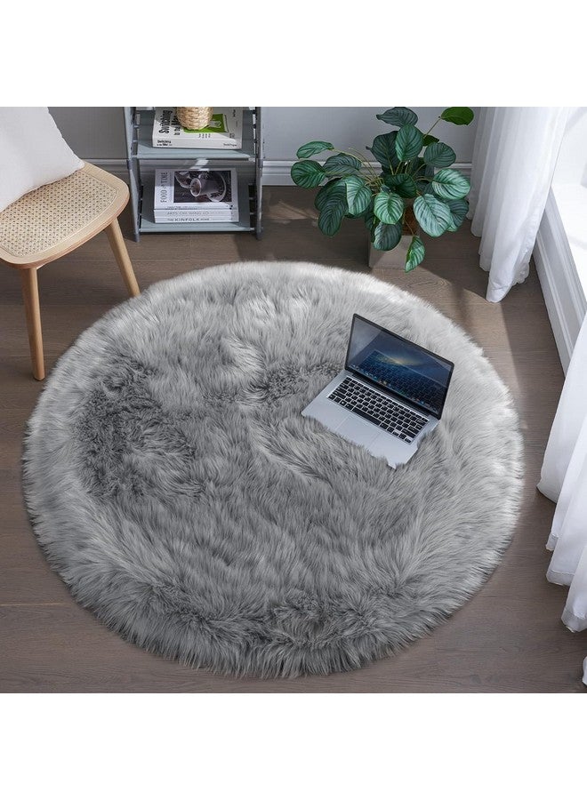 CottonFry Ultra Soft Round Faux Sheepskin Fur Area Circular Shaggy Rug Round Fluffy Area Rugs Plush Circle Floor Carpet Mat for Bedroom Living Room Floor Decor - Image 4