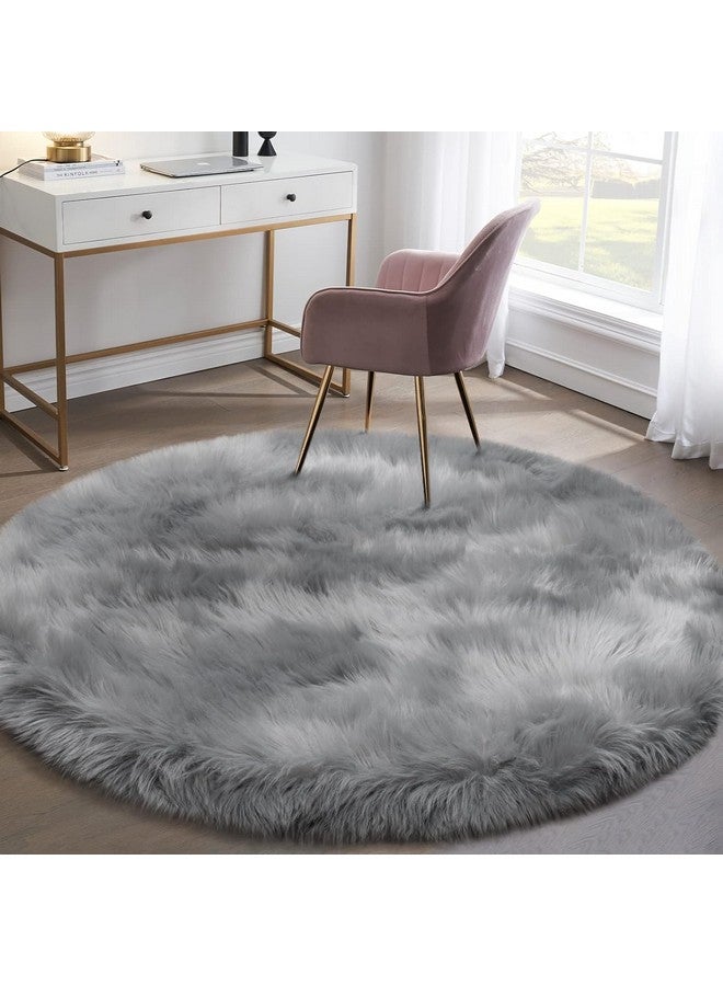 CottonFry Ultra Soft Round Faux Sheepskin Fur Area Circular Shaggy Rug Round Fluffy Area Rugs Plush Circle Floor Carpet Mat for Bedroom Living Room Floor Decor - Image 3