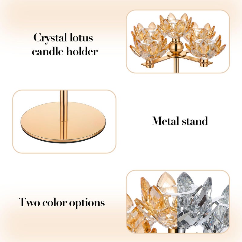 Dounx Crystal Candle Holders Lotus Candelabras Silver Arch Candlestick, Centerpiece Table, Home Hecor for Wedding, Dinning Room, Coffee Table, Kitchen, Living Room, Entryway (5 Arms, Taper Candle) - Image 4