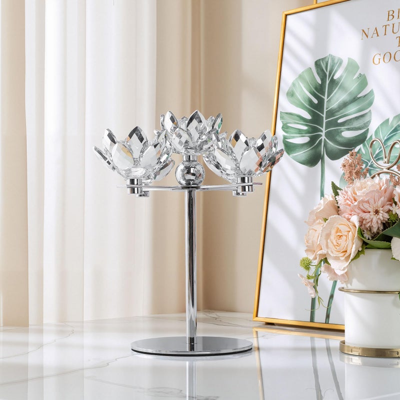 Dounx Crystal Candle Holders Lotus Candelabras Silver Arch Candlestick, Centerpiece Table, Home Hecor for Wedding, Dinning Room, Coffee Table, Kitchen, Living Room, Entryway (5 Arms, Taper Candle) - Image 5
