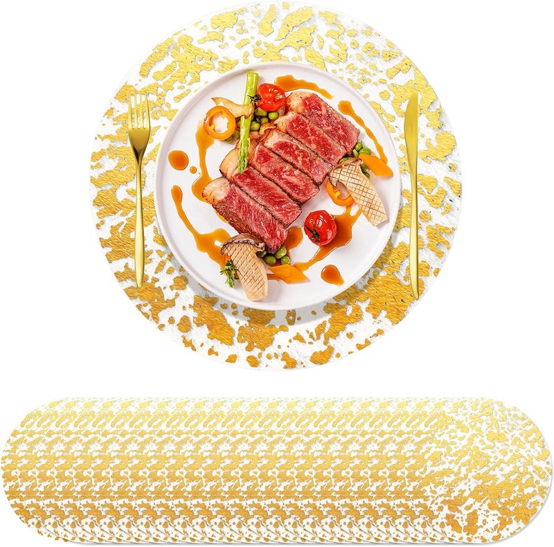 KesaPlan 100 PCS Disposable Gold Placemats Set 13 Metallic Round Doilies for Tables Gold Foil Mesh Pressed String Table Mats Thin Mesh Decorative Doilies for Wedding Holiday Party Christmas - Image 1