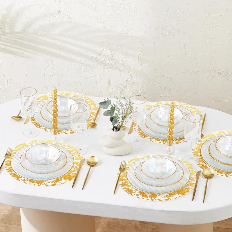 KesaPlan 100 PCS Disposable Gold Placemats Set 13 Metallic Round Doilies for Tables Gold Foil Mesh Pressed String Table Mats Thin Mesh Decorative Doilies for Wedding Holiday Party Christmas - Image 4