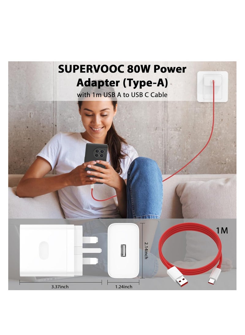 80W SUPERVOOC Charger Compatible with Oppo/Oneplus/Realme, USB Plug Power Adapter Vooc Fast Charger Wall Charger With USB A to USB C Charging Cable 1M for Oppo Find X8 X6 X5 Pro 5G X2 X3 Reno 13 13 12 F 11 Pro 10 8 A60 A80 A79 A78 A77 A58 A38 - Image 5