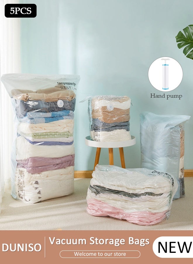 DUNISO Vacuum Space Saver Bag, 5 Pack Small Size Reusable Vacuum Storage Bag(70 x 50 x 32 cm), Simple Style Three-dimensional Bag with Hand Pump, Suitable for cotton quilt, blanket, clothing - Image 1