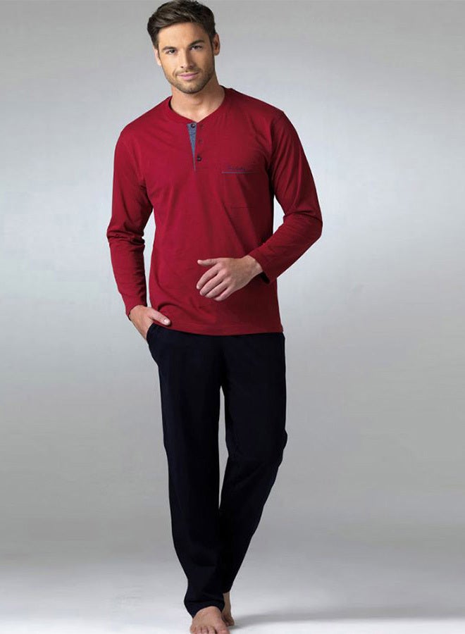 MARGOUN Men’s Small Pajama Set Pajamas For Men 2 Piece PJ Set with Cotton Knit Men Pajama Pants and Long Sleeve Shirts/S(leg size 72/chest 49/waist 47/hip 53)