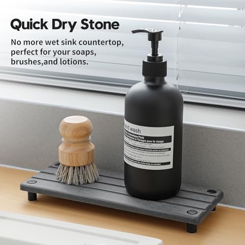Razborci Sink Caddy Kitchen Sink Organizer, Water Absorbing Stone Tray for Sink,Diatomite Bathroom Counter Tray,Faucet Drying Mat Protector Coaster Soap Dish Rack Riser Vanity Dispenser Sponge Holder,10" x 4" - Image 2