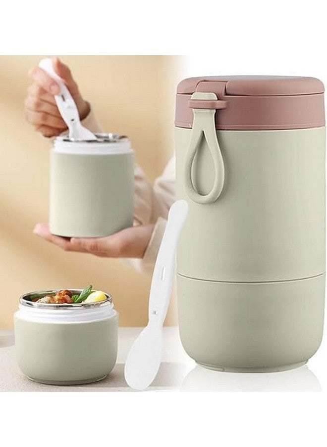ZOKIXTO Oatmeal Yogurt Container, Overnight Oats Containers with Lids and Spoon, Stainless Steel Insulated Food Container, 2-Tier Parfait Cup Milk Container for Breakfast Lunch (Green) - Image 1