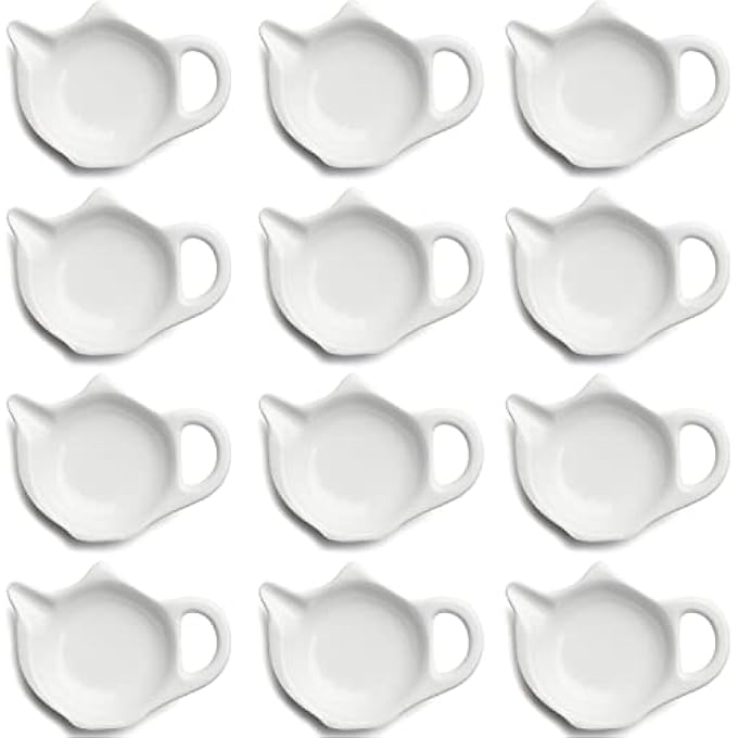 MOSYONE 6 White Ceramic Teapot Shaped Tea Bag Coasters Set Of 6 - Image 4