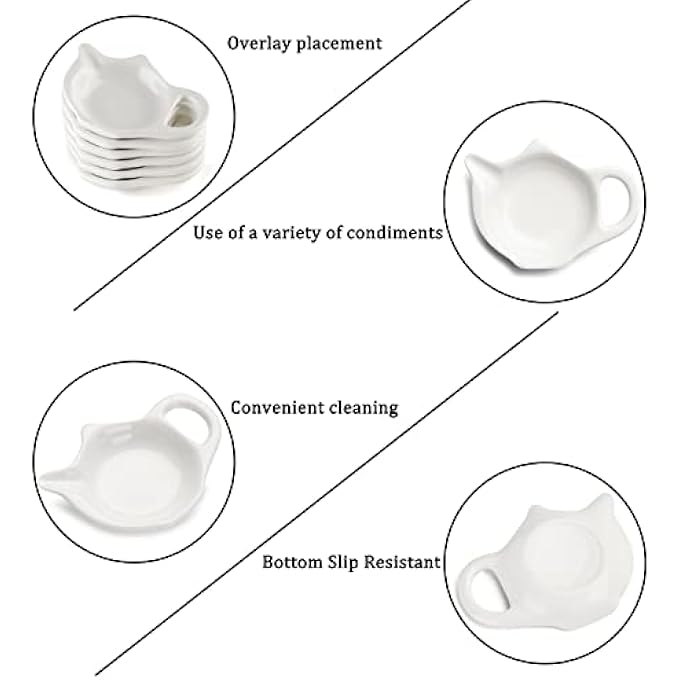 MOSYONE 6 White Ceramic Teapot Shaped Tea Bag Coasters Set Of 6 - Image 3