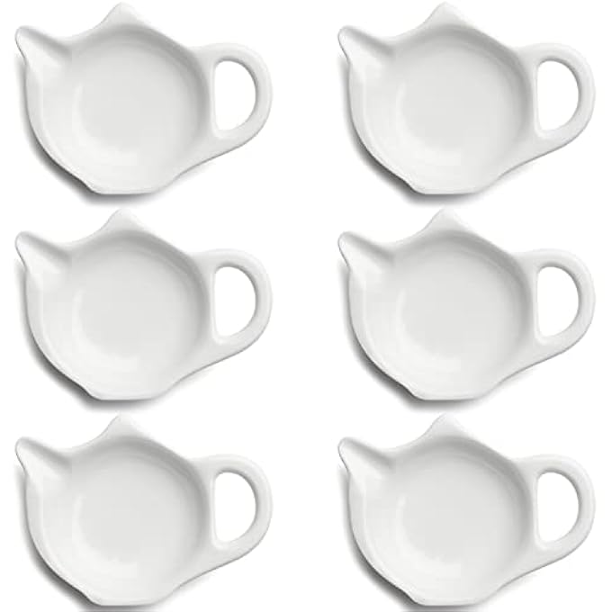 MOSYONE 6 White Ceramic Teapot Shaped Tea Bag Coasters Set Of 6 - Image 1
