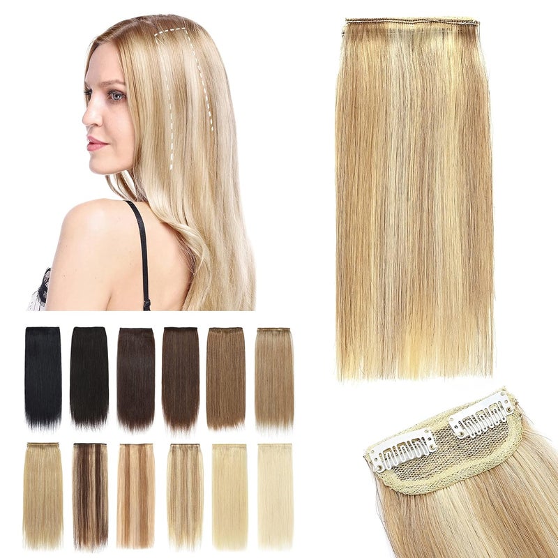 SEGO 2 Pcs Clip in Short Hair Extensions Real Human Hair 12 Inch 34g Hairpiece Human Hair Toppers for Women With Thinning Hair Adding Hair Volume Ash BlondeBleach Blonde