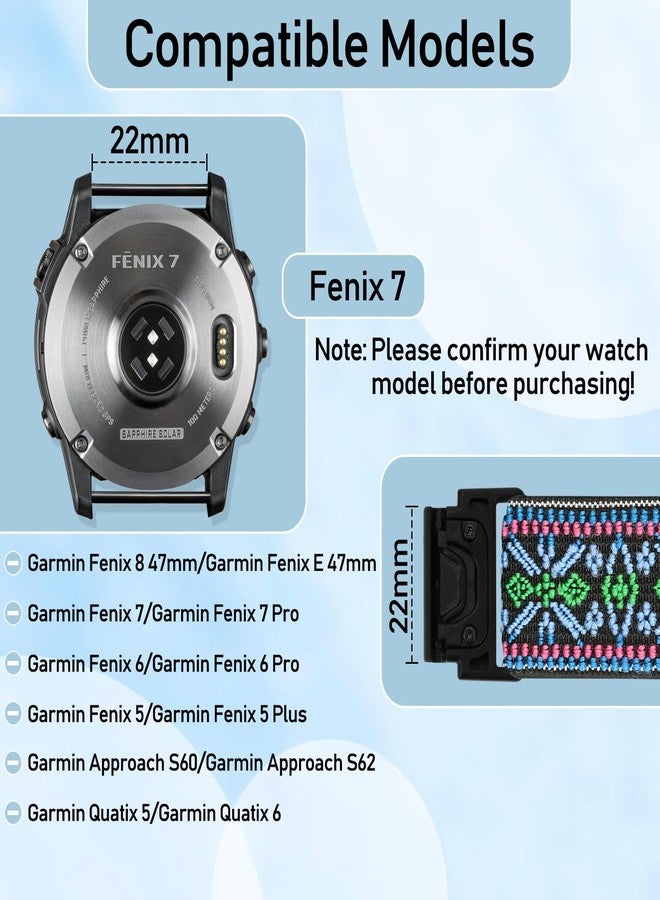 TumpCez أشرطة TumpCez Quickfit 22mm لجهاز Garmin Fenix 8 47mm/Fenix E 47mm/Fenix 7/Fenix 7 Pro/Fenix 6/Fenix 6 Pro/Fenix 5/5 Plus/Epix Gen 2/Approach S62/S60، حزام معصم من النايلون المرن - Image 2