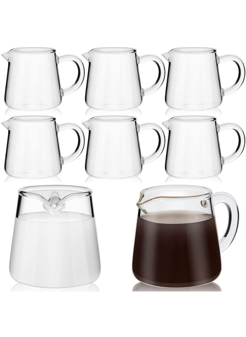 Suclain 8 Pcs Glass Creamer Pitcher 23 oz Mini Transparent Milk Pourer Small Glass Pitcher with Handle Carafe Coffee Mug Pot Tea Fair Cups for Table Serving Milk Coffee Tea Syrup 