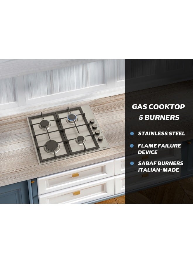 جينيرال جولد موقد غاز مدمج 60 سم من جنرال جولد  4 عيون، سطح ستانلس ستيل، تحكم جانبي، بوتجاز بلت ان للمطابخ الصغيرة، شعلات إيطالية SABAF - Image 2