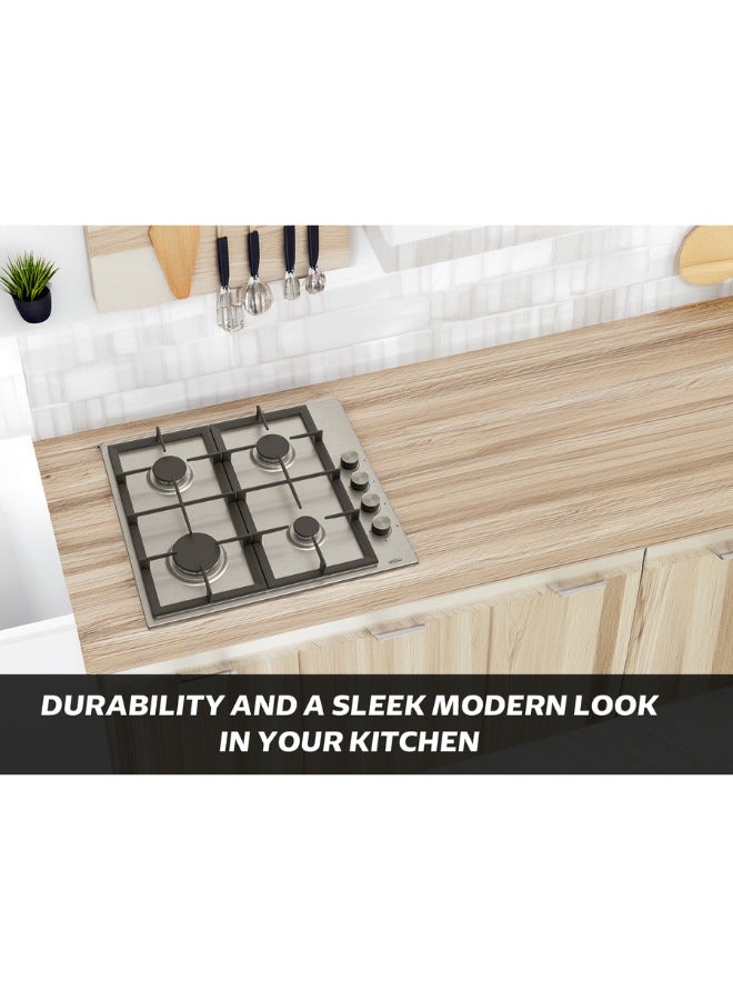 جينيرال جولد موقد غاز مدمج 60 سم من جنرال جولد  4 عيون، سطح ستانلس ستيل، تحكم جانبي، بوتجاز بلت ان للمطابخ الصغيرة، شعلات إيطالية SABAF - Image 3