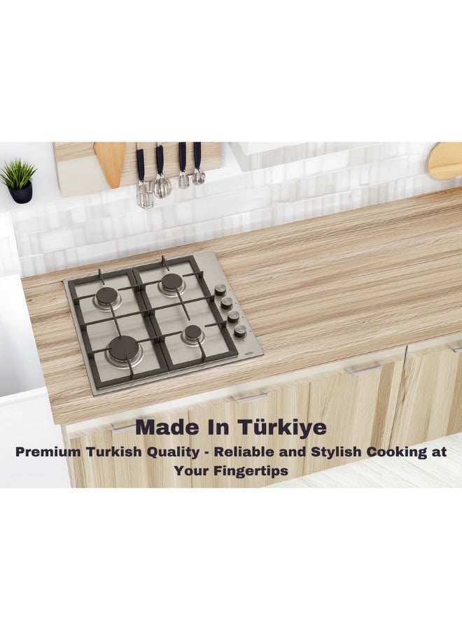 جينيرال جولد موقد غاز مدمج 60 سم من جنرال جولد  4 عيون، سطح ستانلس ستيل، تحكم جانبي، بوتجاز بلت ان للمطابخ الصغيرة، شعلات إيطالية SABAF - Image 4