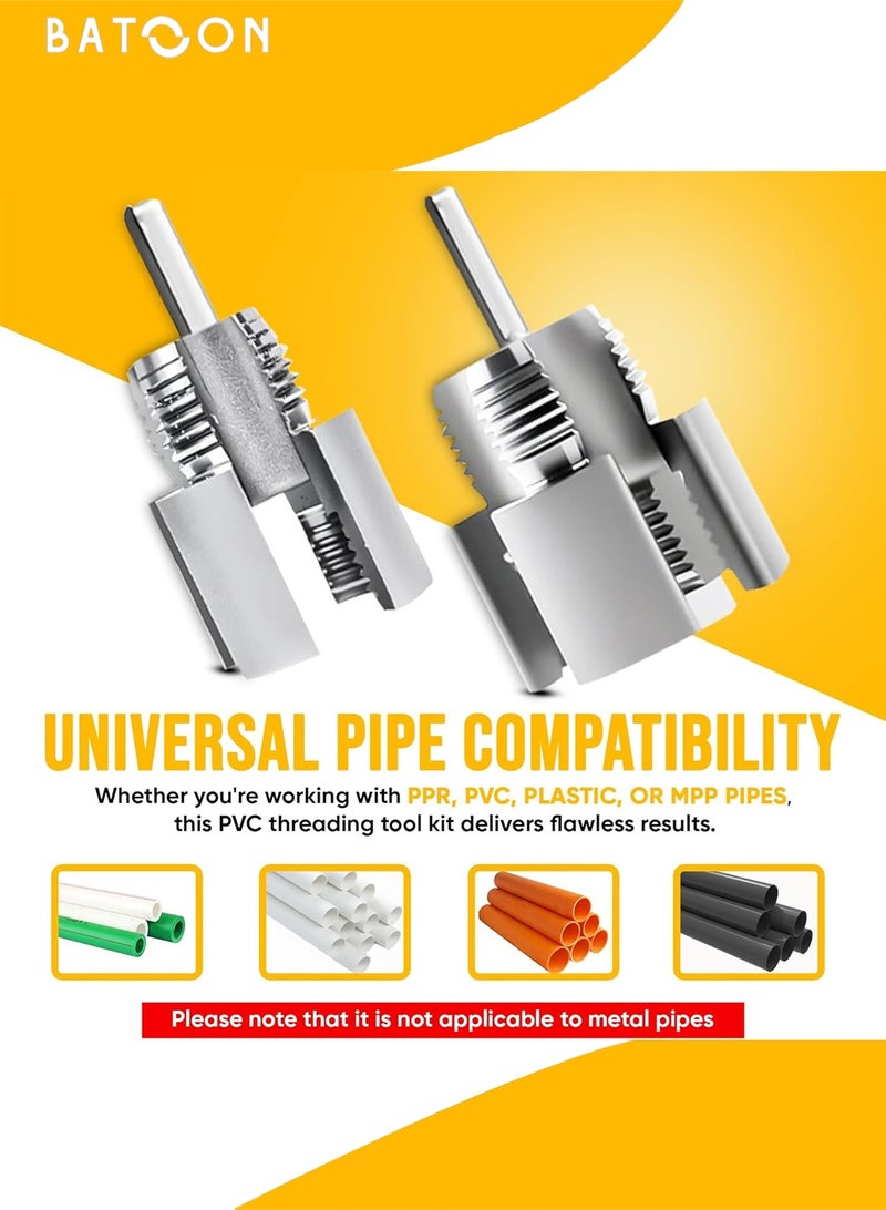 Batoon Integrated Internal & External Pipe Threading Tool, Pvc Threading Tool Kit, Electric Drill Compatible PVC Pipe Threader Kit with Various Die Sizes, Pipes Threader Plumbing Tools (1/2" + 3/4") - Image 3