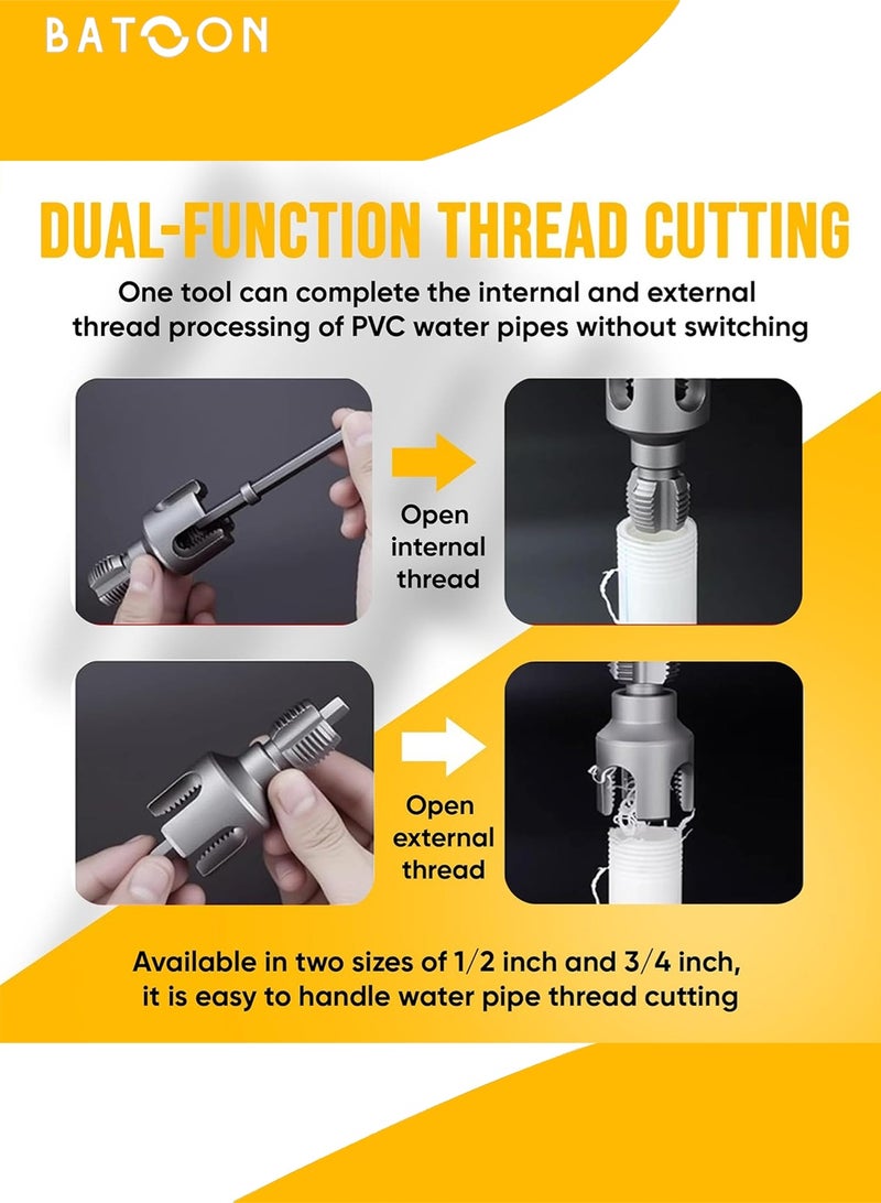 Batoon Integrated Internal & External Pipe Threading Tool, Pvc Threading Tool Kit, Electric Drill Compatible PVC Pipe Threader Kit with Various Die Sizes, Pipes Threader Plumbing Tools (1/2" + 3/4") - Image 4
