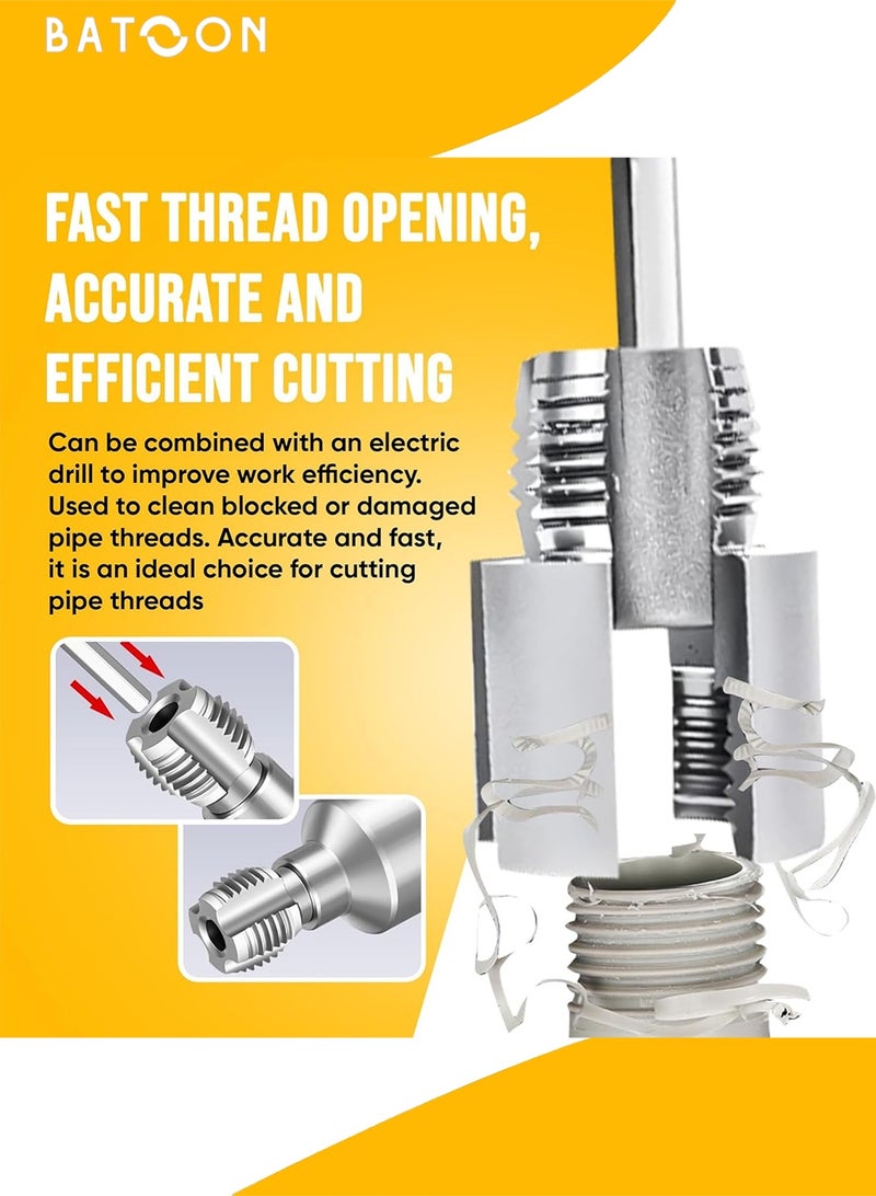 Batoon Integrated Internal & External Pipe Threading Tool, Pvc Threading Tool Kit, Electric Drill Compatible PVC Pipe Threader Kit with Various Die Sizes, Pipes Threader Plumbing Tools (1/2" + 3/4") - Image 2