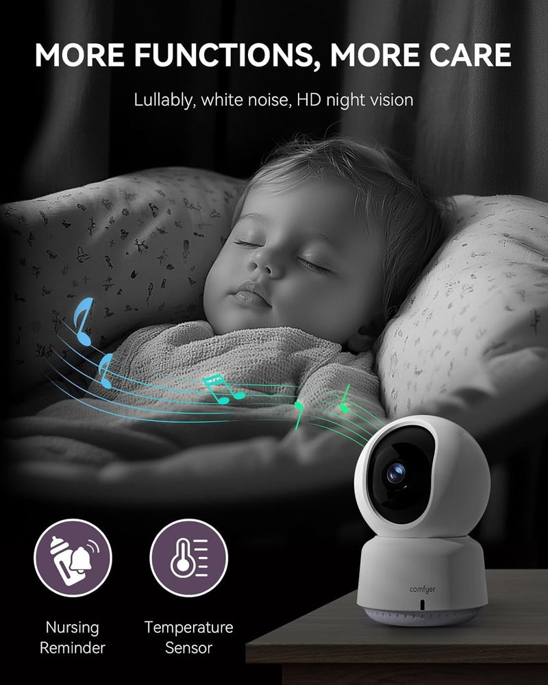 Comfyer Smart WiFi Baby Monitor  5 1080P Split Screen  2K Camera App Control Motion Alerts Sound Detection HD Night Vision 5050mAh Battery 2Way Talk MultiUser Triple Security 1600ft Range - Image 3