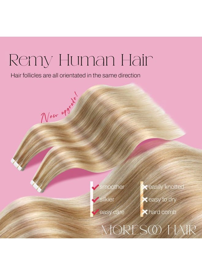 Moresoo Tape in Hair Extensions Human Hair Blonde Hair Extensions Tape in Real Hair Invisible Tape in Extensions Real Human Hair Blonde Highlighted Extensions Glue in Remy Hair 20inch #P6/60 20pcs 50g - Image 2