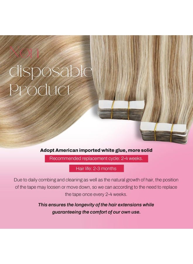 Moresoo Tape in Hair Extensions Human Hair Blonde Hair Extensions Tape in Real Hair Invisible Tape in Extensions Real Human Hair Blonde Highlighted Extensions Glue in Remy Hair 20inch #P6/60 20pcs 50g - Image 3