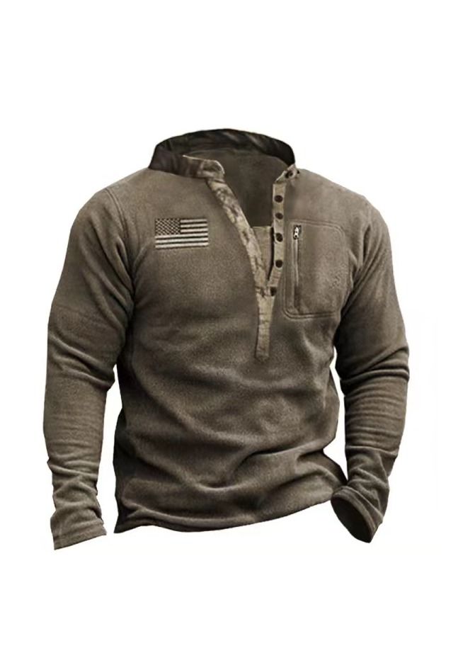 Loquat Men's Outdoor Fleece Warm Henry Collar Tactical Hoodie