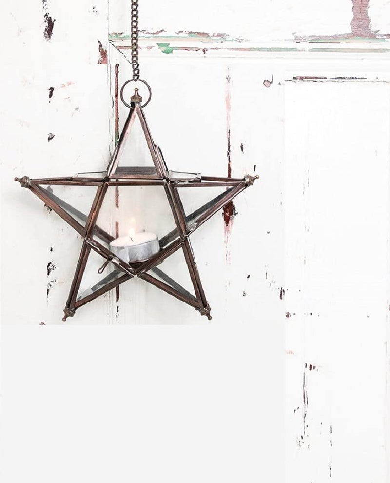 ARTINCO Art India Collections Brass and Glass Star Lantern for Christmas Hanging Decor, Diwali Star Hanging Lantern 6.5 x 6.5 inches - Image 2